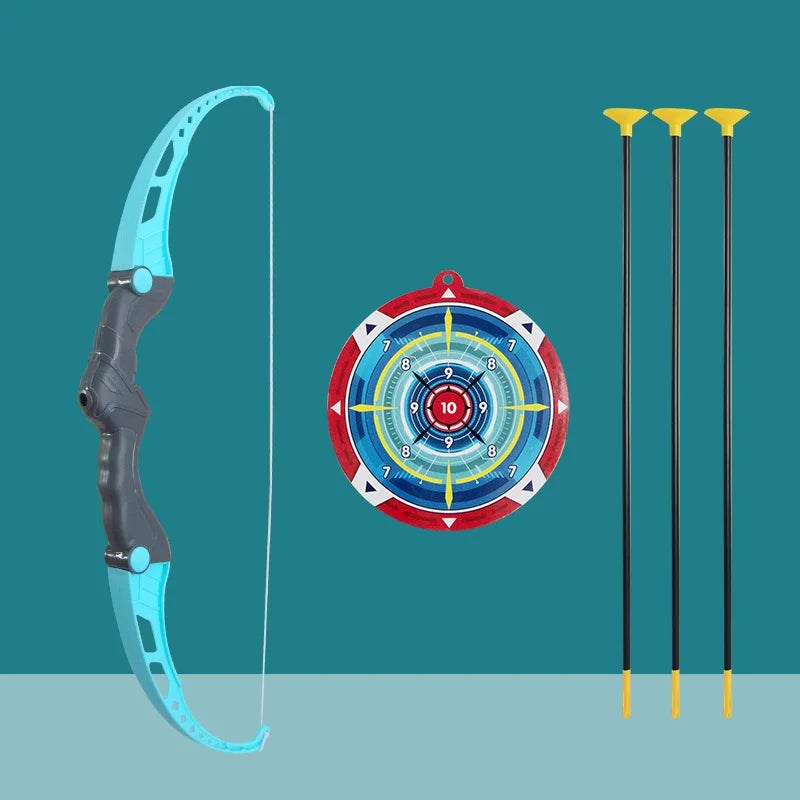 Arco infantil azul de 52 cm con diana y flechas con ventosa