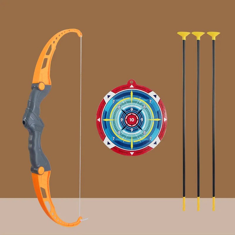Arco infantil naranja de 52 cm con diana y flechas con ventosa